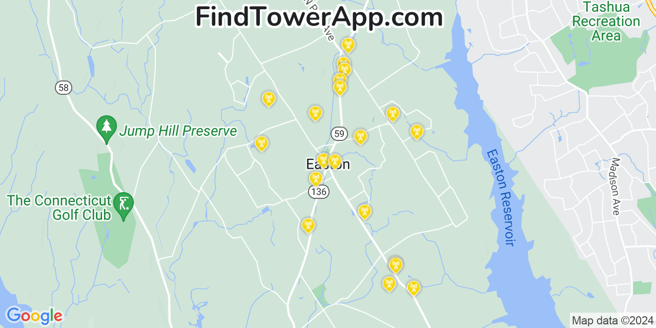 AT&T 4G/5G cell tower coverage map Easton, Connecticut