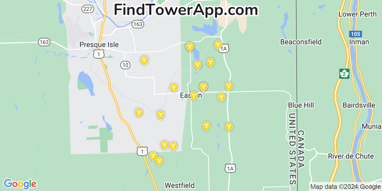 AT&T 4G/5G cell tower coverage map Easton, Maine