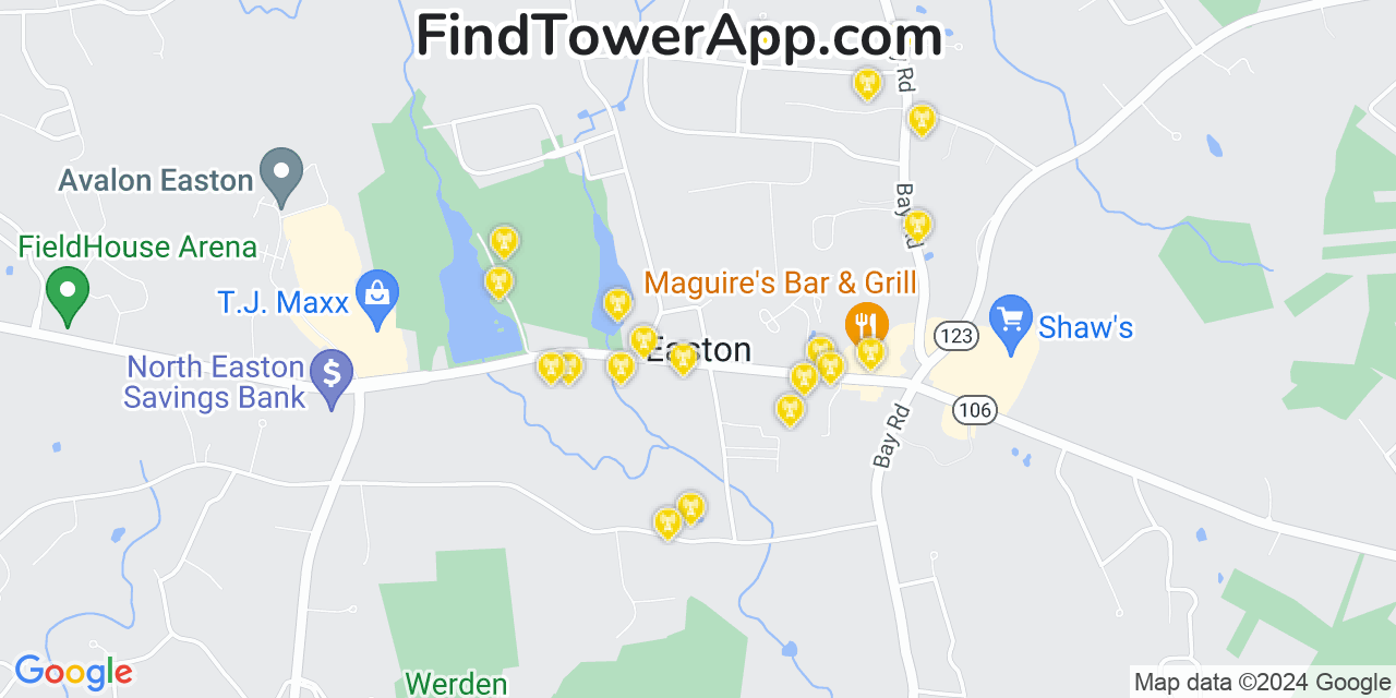 AT&T 4G/5G cell tower coverage map Easton, Massachusetts