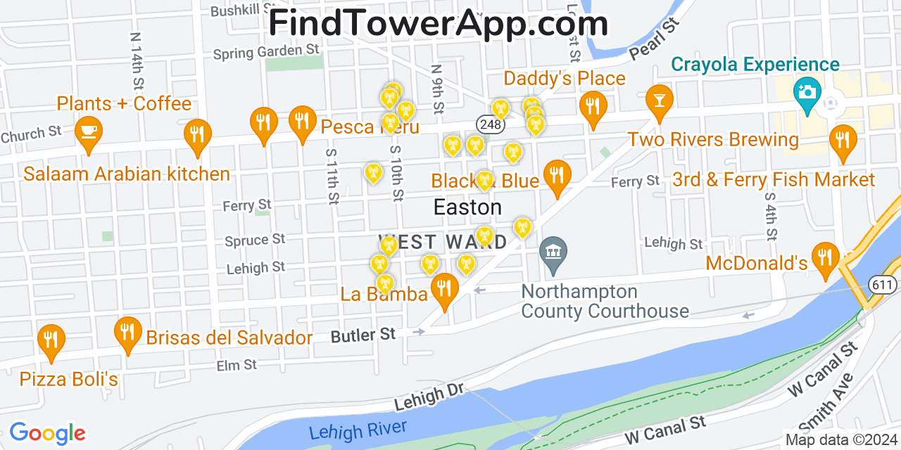 AT&T 4G/5G cell tower coverage map Easton, Pennsylvania
