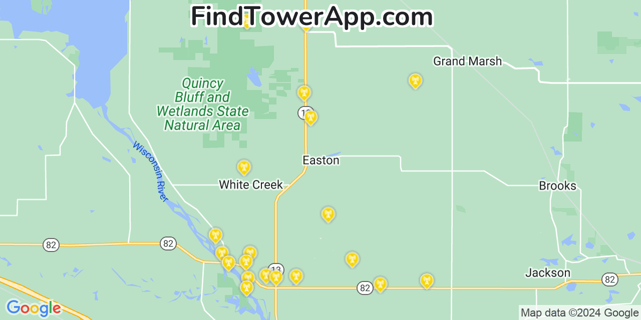 T-Mobile 4G/5G cell tower coverage map Easton, Wisconsin