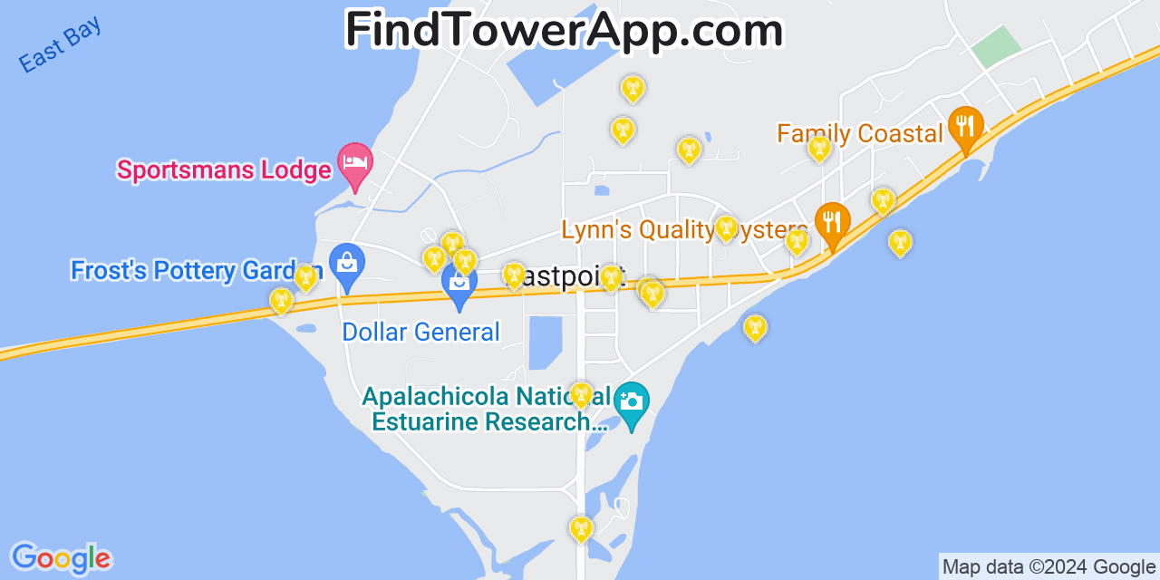 AT&T 4G/5G cell tower coverage map Eastpoint, Florida