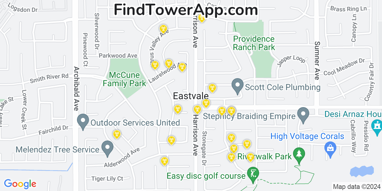 T-Mobile 4G/5G cell tower coverage map Eastvale, California