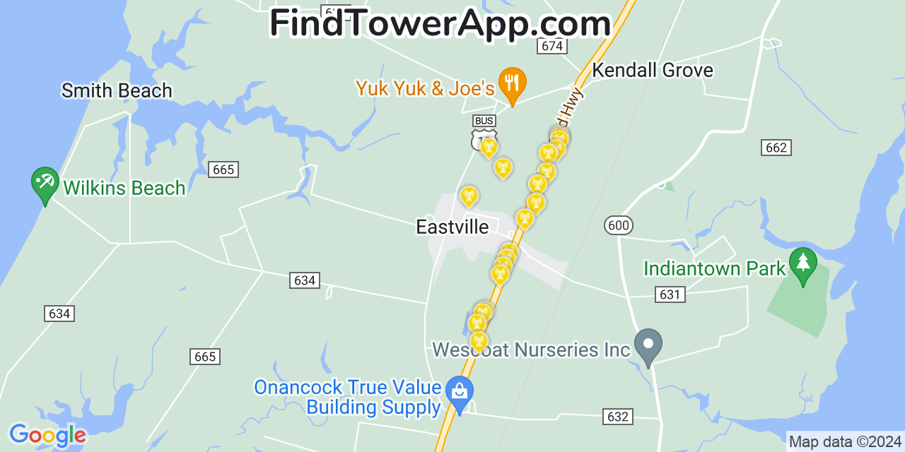 AT&T 4G/5G cell tower coverage map Eastville, Virginia