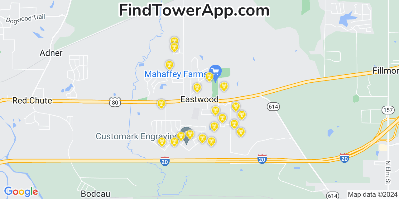 AT&T 4G/5G cell tower coverage map Eastwood, Louisiana