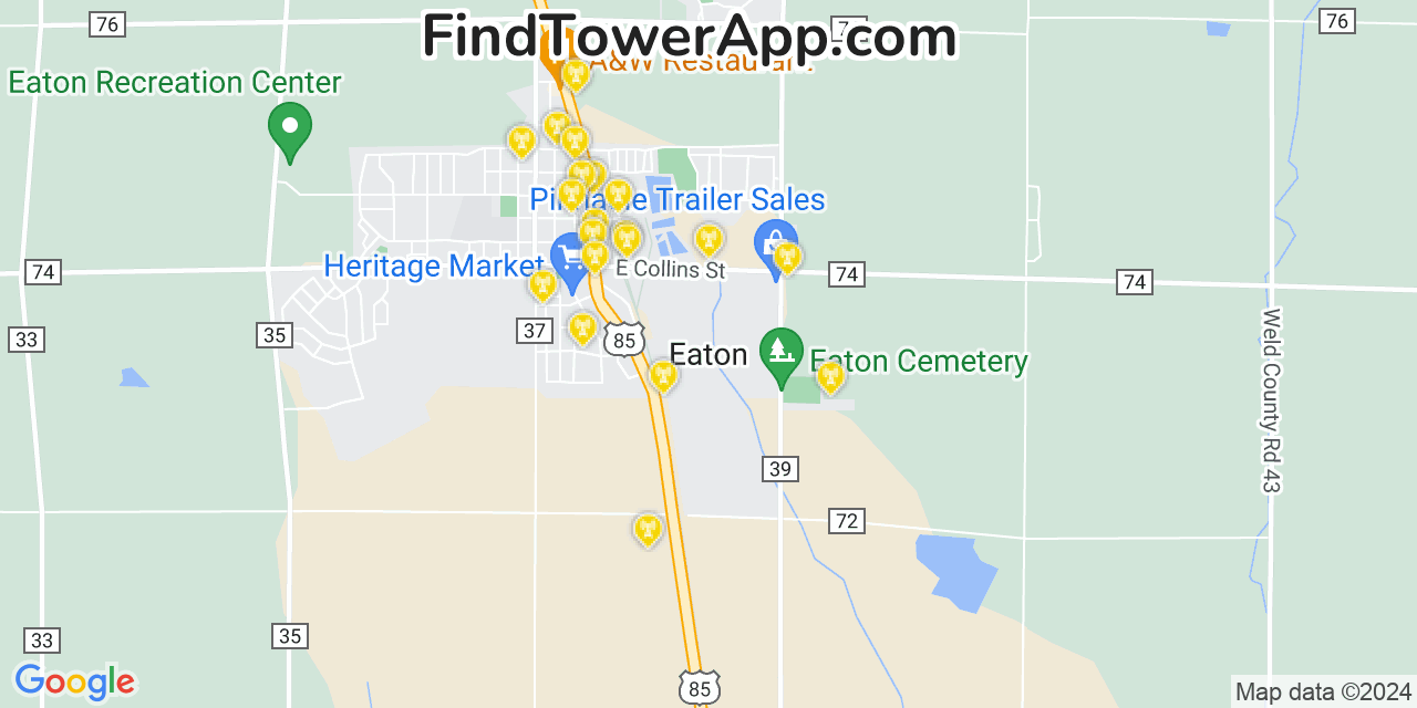 Verizon 4G/5G cell tower coverage map Eaton, Colorado