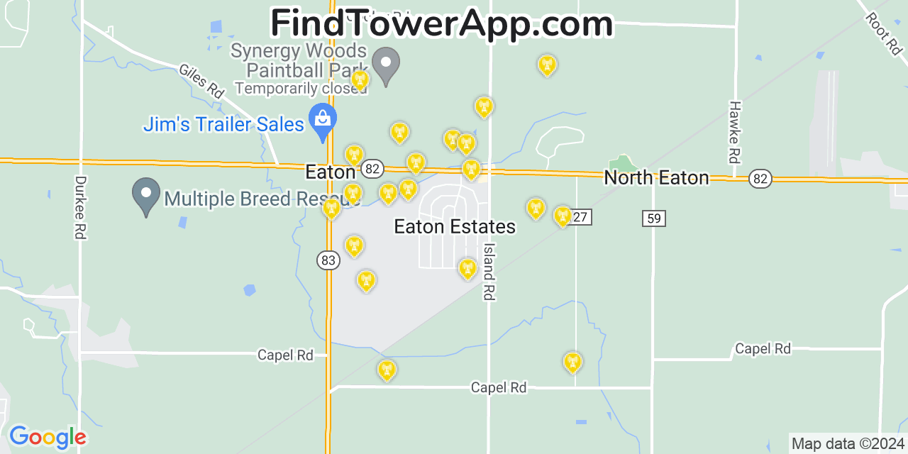AT&T 4G/5G cell tower coverage map Eaton Estates, Ohio