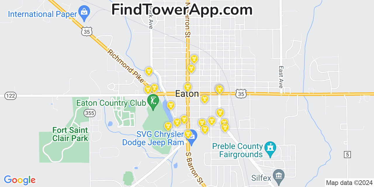 Verizon 4G/5G cell tower coverage map Eaton, Ohio