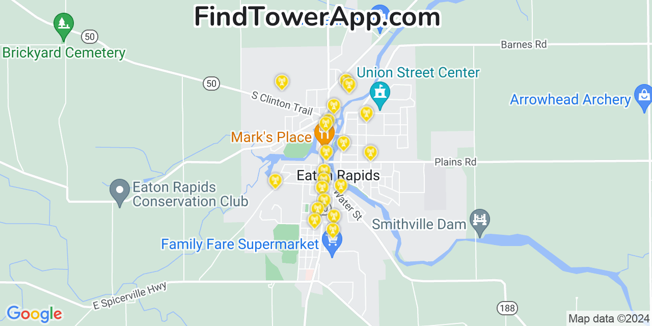 AT&T 4G/5G cell tower coverage map Eaton Rapids, Michigan