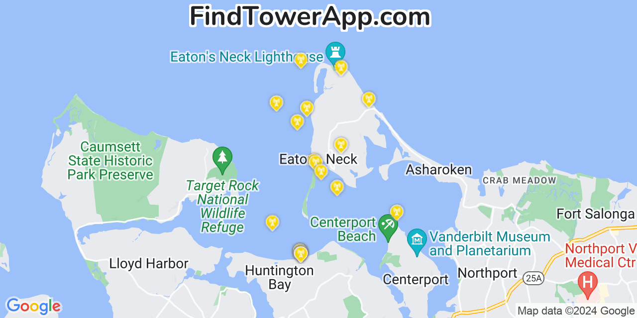 AT&T 4G/5G cell tower coverage map Eatons Neck, New York