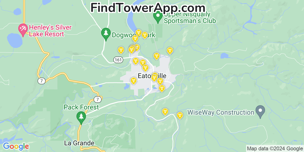 AT&T 4G/5G cell tower coverage map Eatonville, Washington