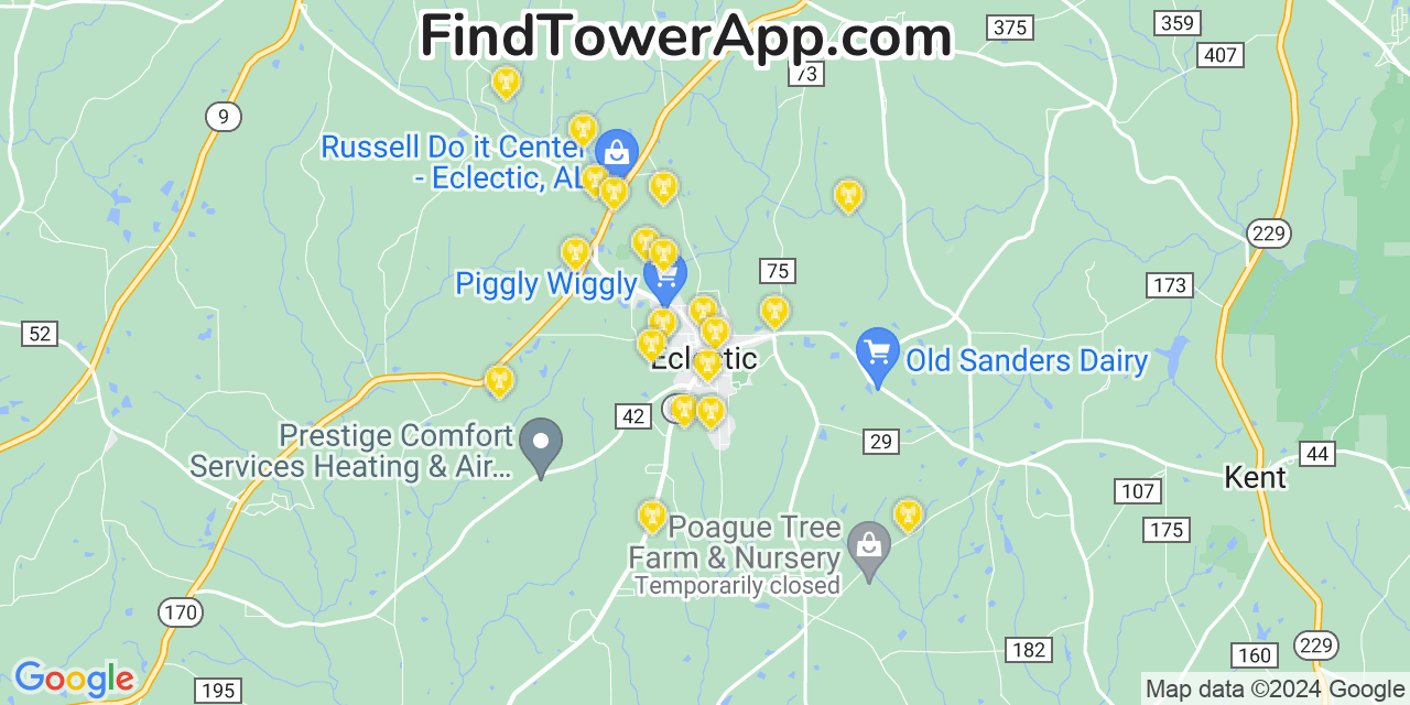 T-Mobile 4G/5G cell tower coverage map Eclectic, Alabama