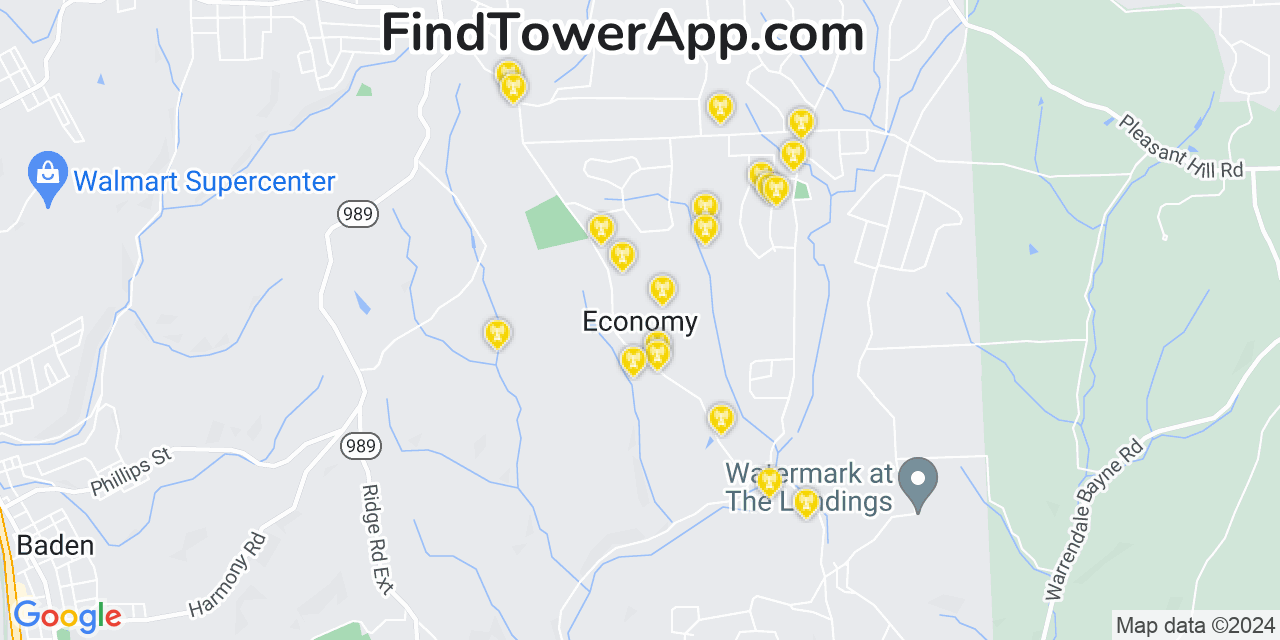 AT&T 4G/5G cell tower coverage map Economy, Pennsylvania