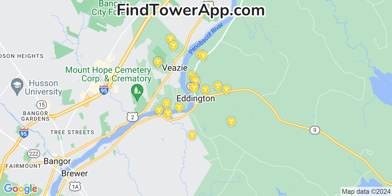 AT&T 4G/5G cell tower coverage map Eddington, Maine