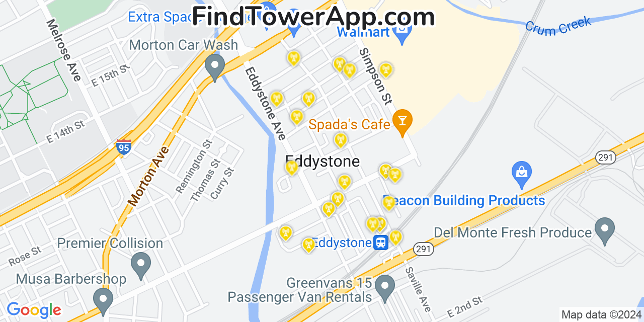 Verizon 4G/5G cell tower coverage map Eddystone, Pennsylvania