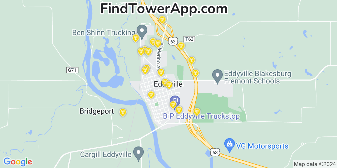 AT&T 4G/5G cell tower coverage map Eddyville, Iowa