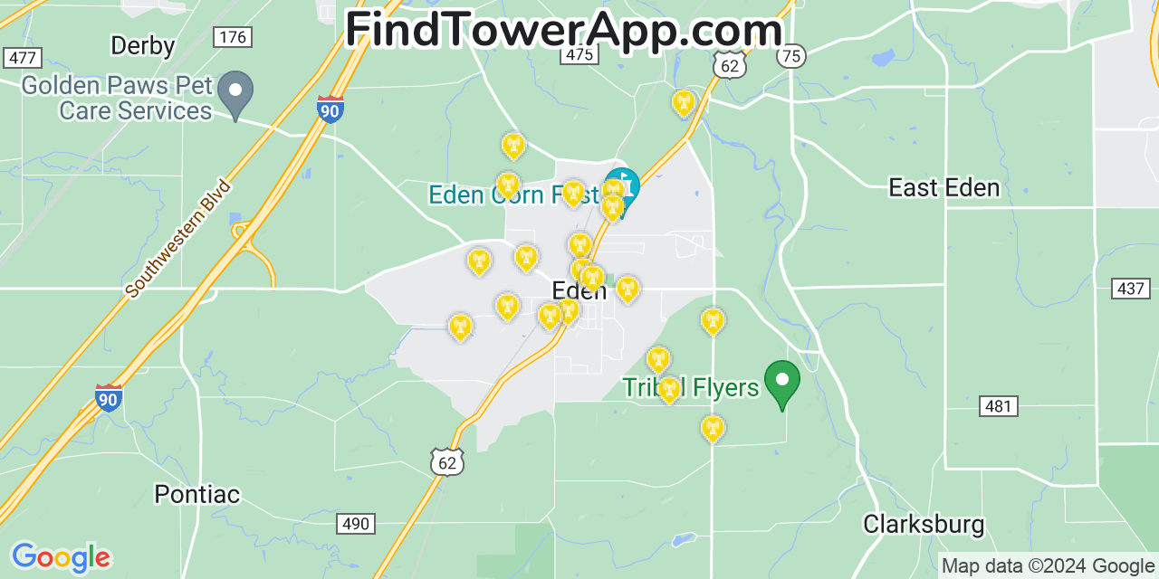 AT&T 4G/5G cell tower coverage map Eden, New York
