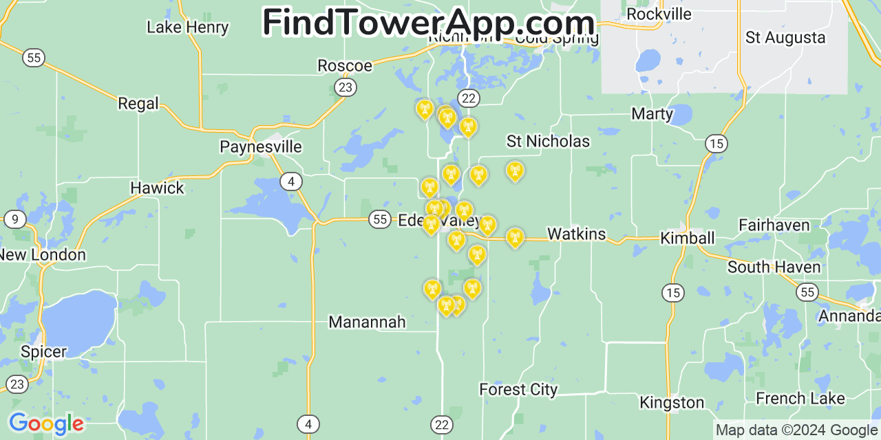 AT&T 4G/5G cell tower coverage map Eden Valley, Minnesota