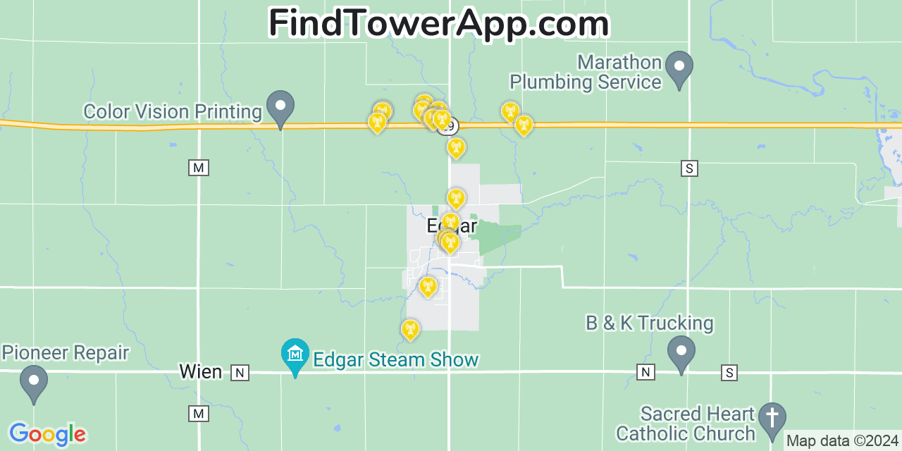 AT&T 4G/5G cell tower coverage map Edgar, Wisconsin