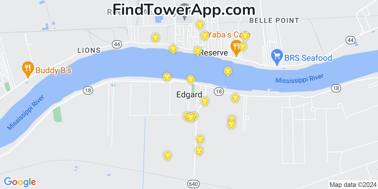 AT&T 4G/5G cell tower coverage map Edgard, Louisiana