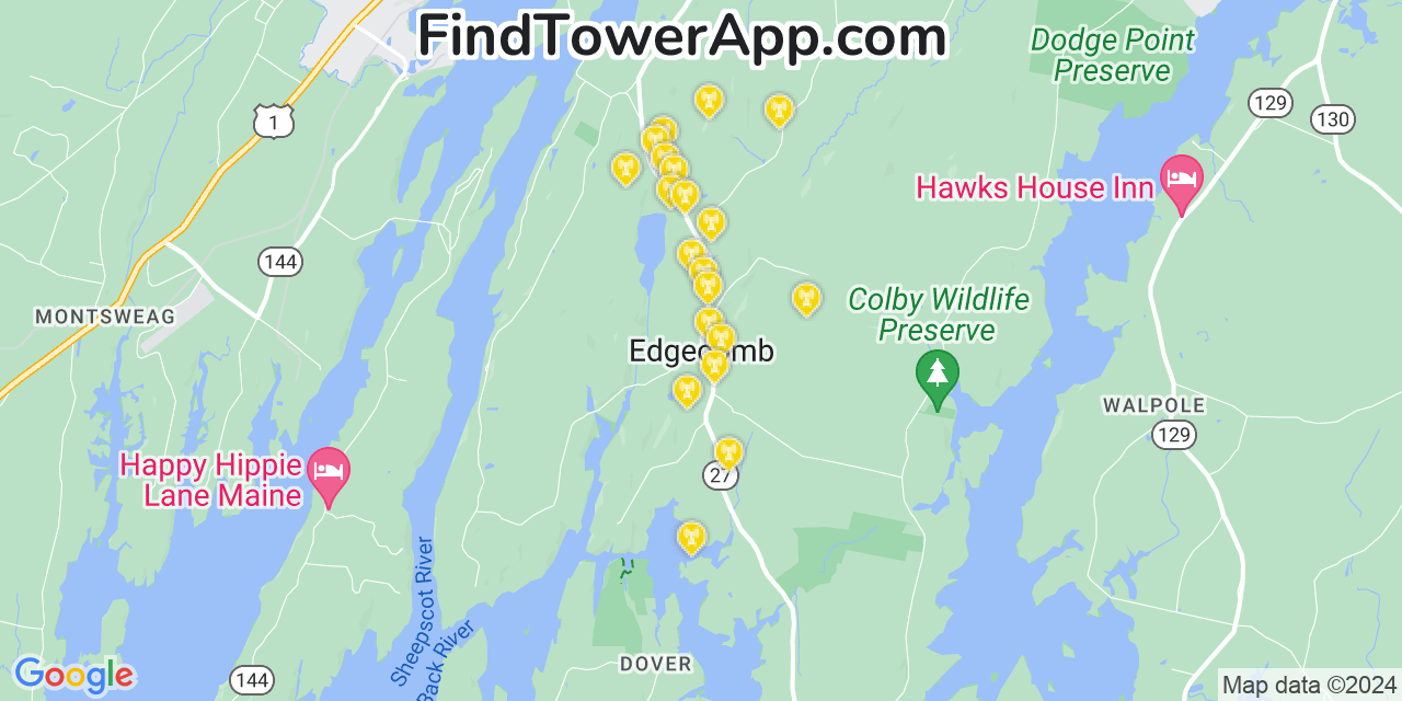 AT&T 4G/5G cell tower coverage map Edgecomb, Maine