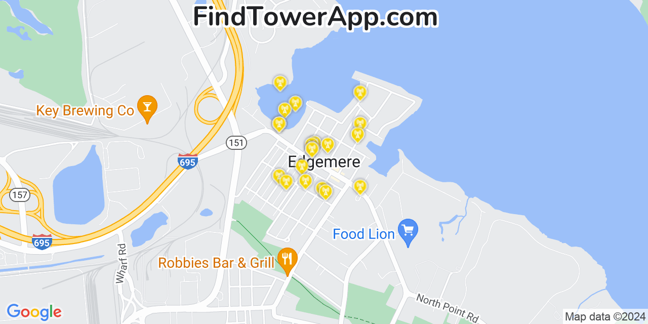 AT&T 4G/5G cell tower coverage map Edgemere, Maryland