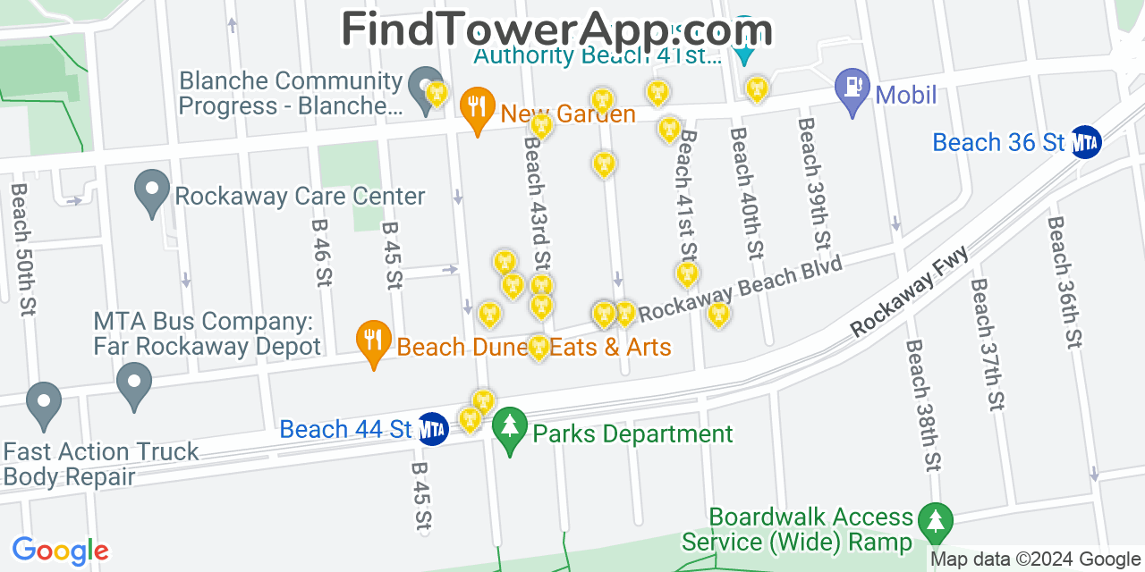 AT&T 4G/5G cell tower coverage map Edgemere, New York