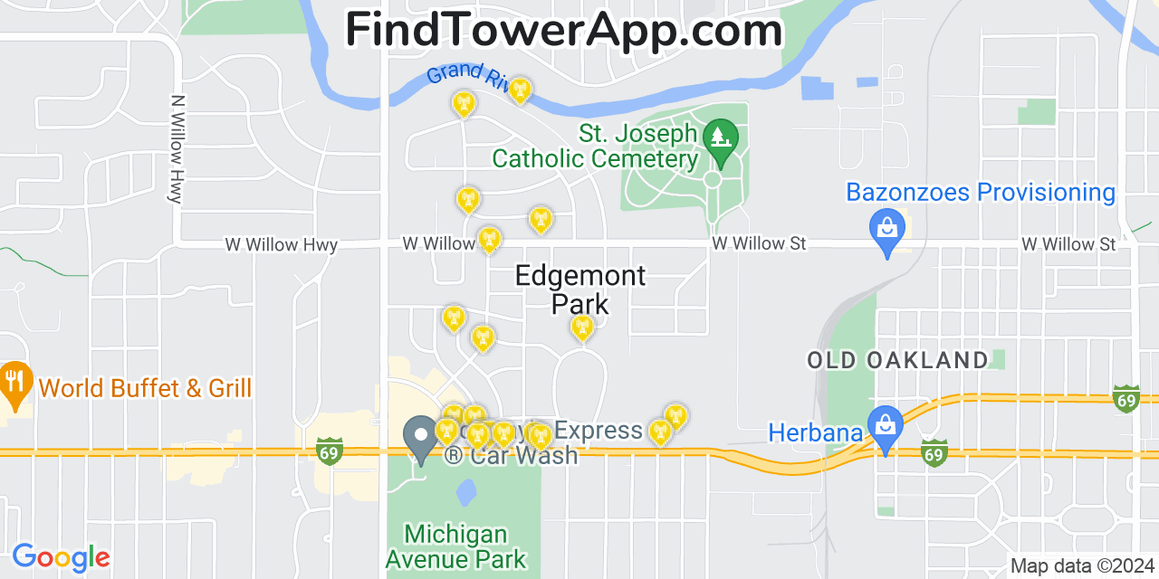 AT&T 4G/5G cell tower coverage map Edgemont Park, Michigan
