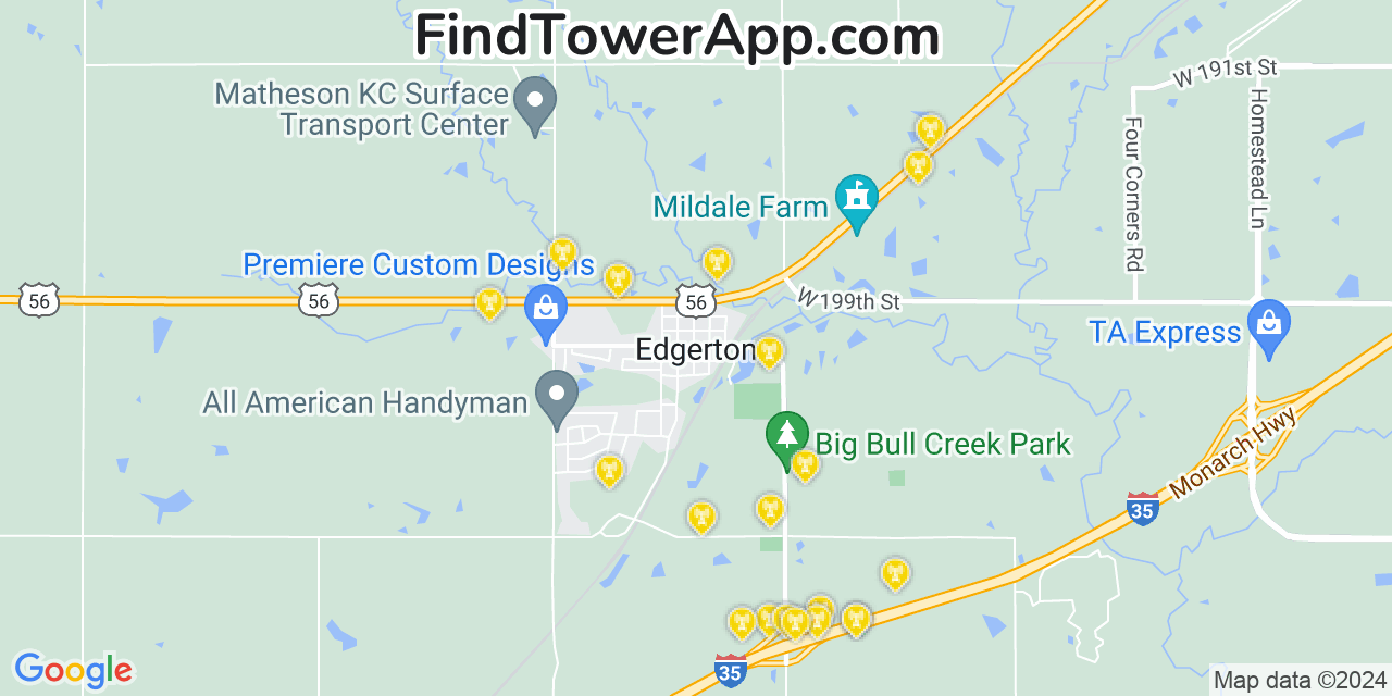 Verizon 4G/5G cell tower coverage map Edgerton, Kansas