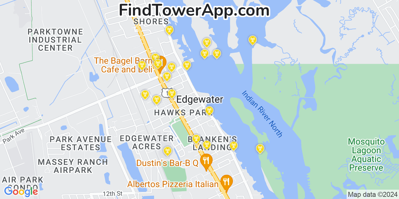 AT&T 4G/5G cell tower coverage map Edgewater, Florida