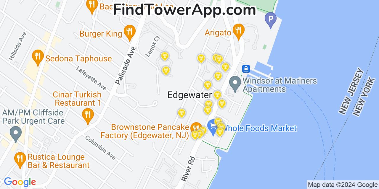 AT&T 4G/5G cell tower coverage map Edgewater, New Jersey
