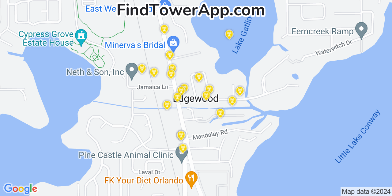AT&T 4G/5G cell tower coverage map Edgewood, Florida
