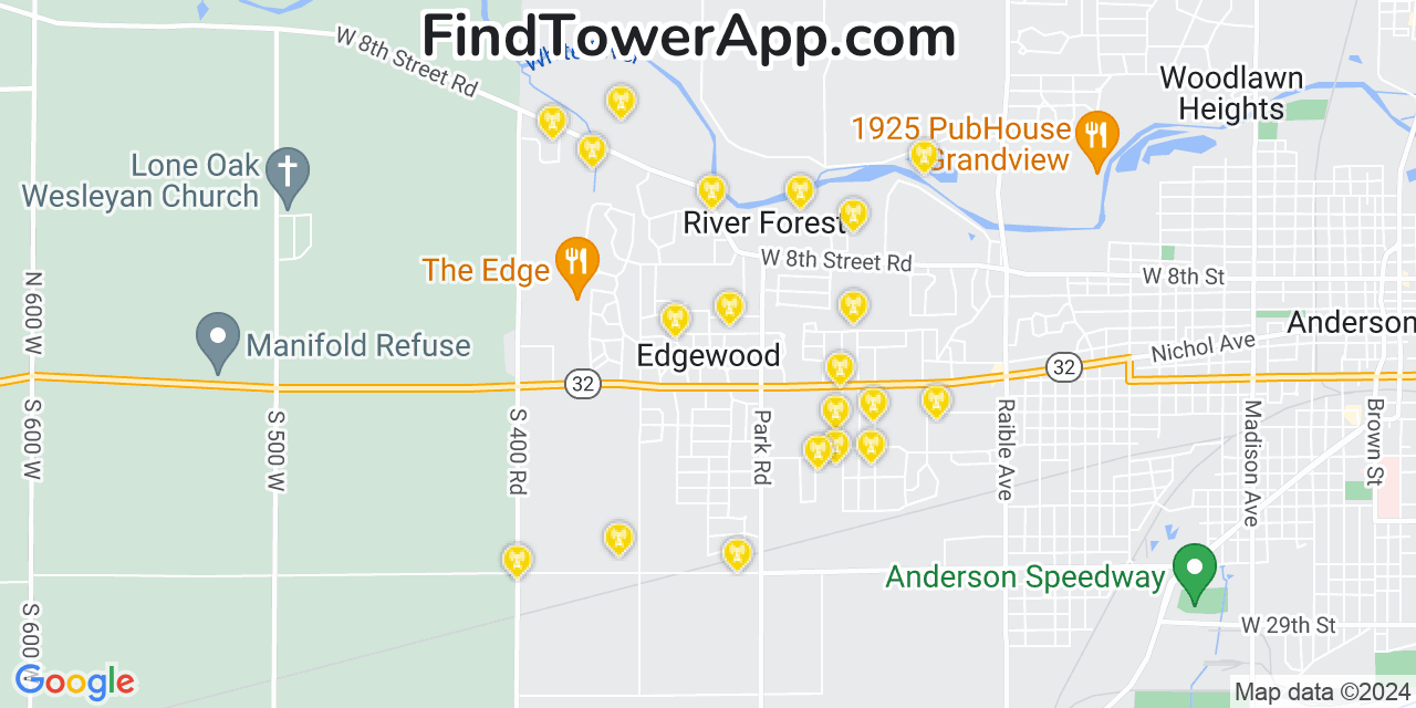 AT&T 4G/5G cell tower coverage map Edgewood, Indiana
