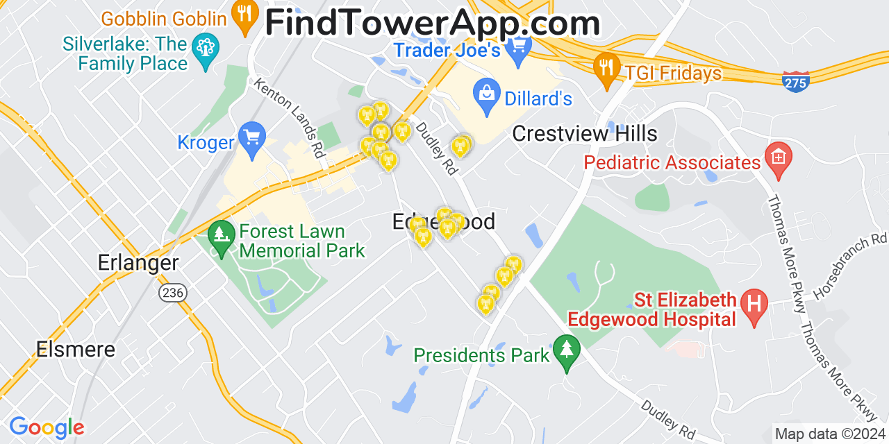 AT&T 4G/5G cell tower coverage map Edgewood, Kentucky