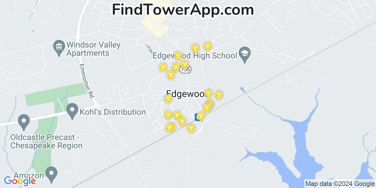 AT&T 4G/5G cell tower coverage map Edgewood, Maryland