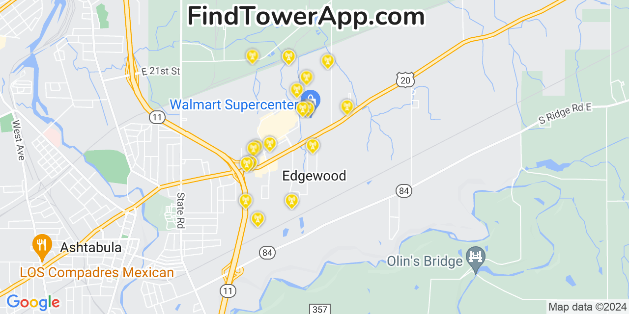 AT&T 4G/5G cell tower coverage map Edgewood, Ohio