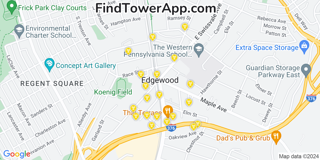 T-Mobile 4G/5G cell tower coverage map Edgewood, Pennsylvania
