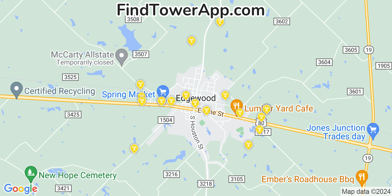 AT&T 4G/5G cell tower coverage map Edgewood, Texas