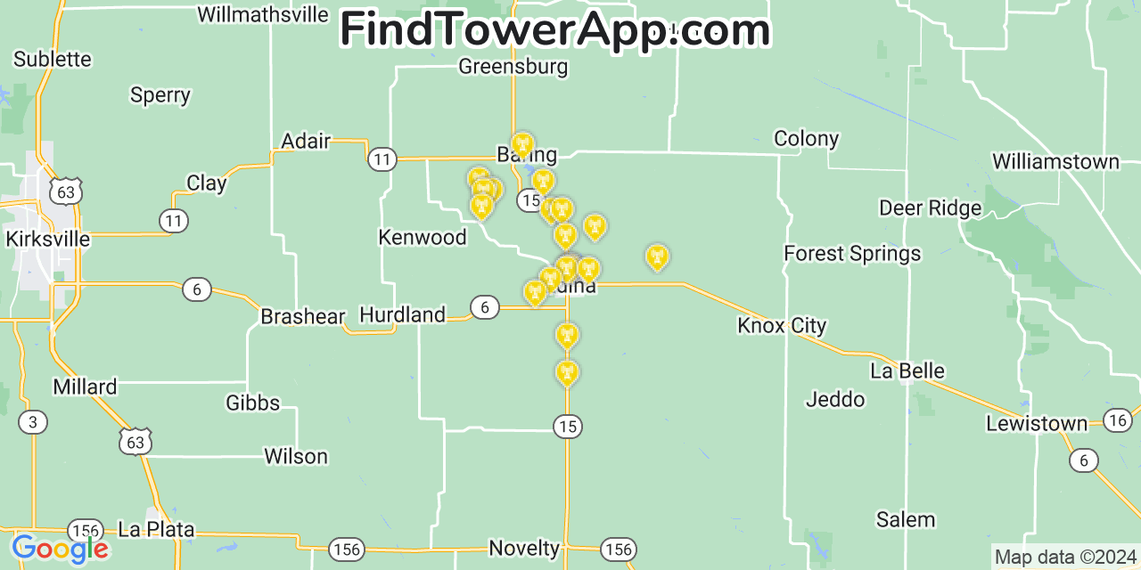 AT&T 4G/5G cell tower coverage map Edina, Missouri