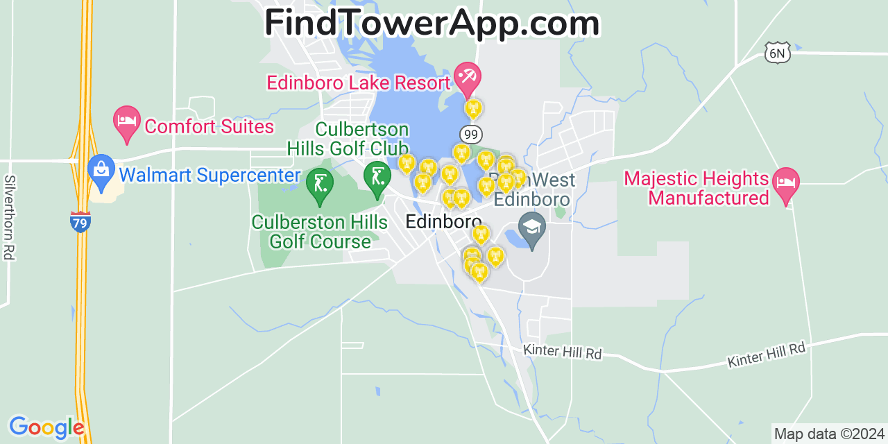 AT&T 4G/5G cell tower coverage map Edinboro, Pennsylvania