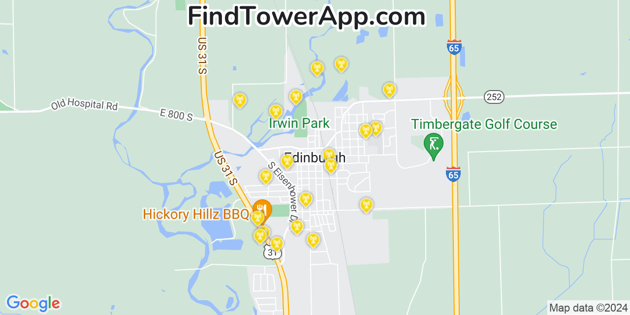 AT&T 4G/5G cell tower coverage map Edinburgh, Indiana