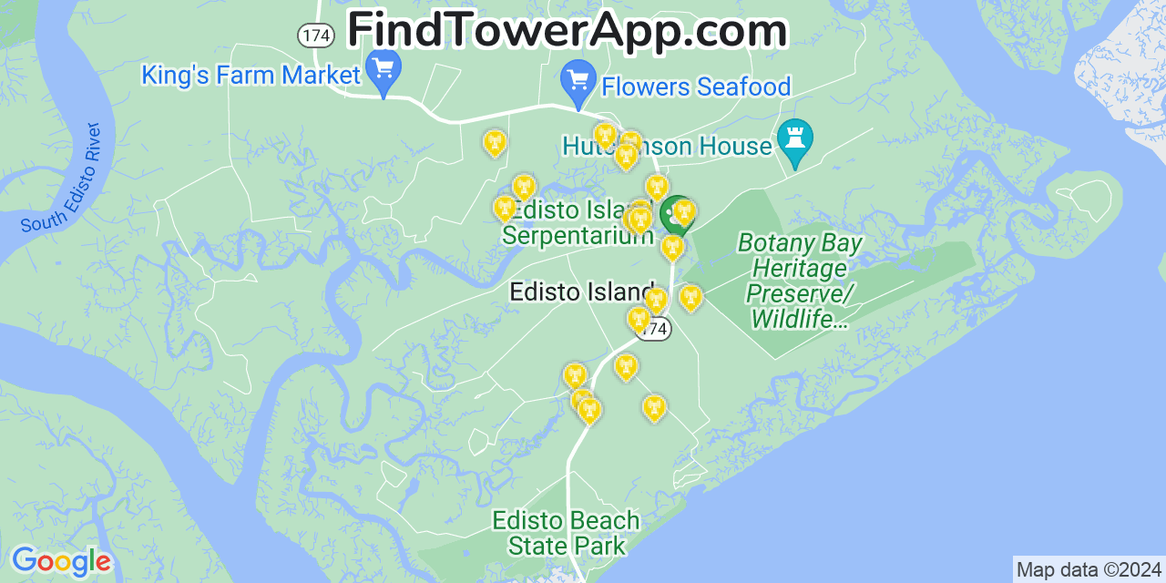 AT&T 4G/5G cell tower coverage map Edisto, South Carolina