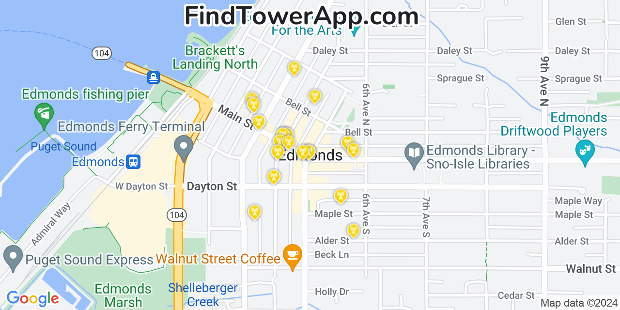 AT&T 4G/5G cell tower coverage map Edmonds, Washington