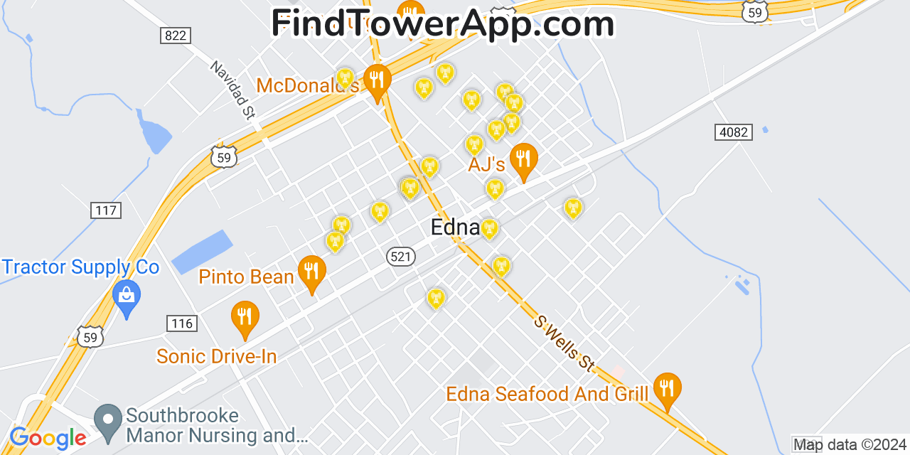 AT&T 4G/5G cell tower coverage map Edna, Texas