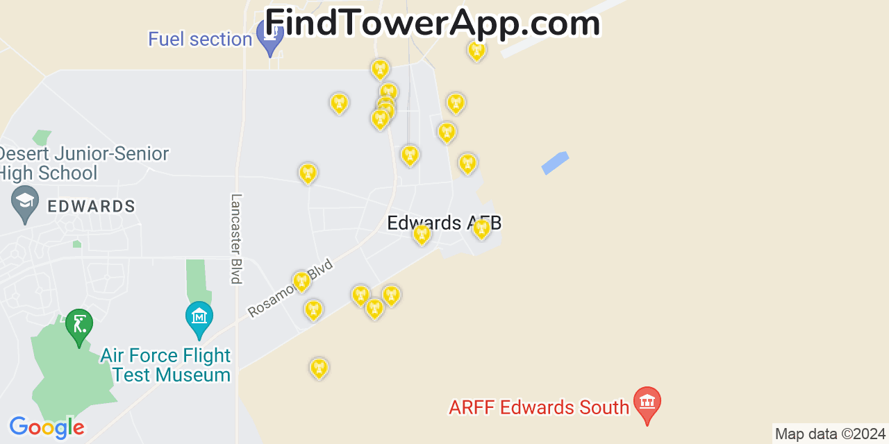 AT&T 4G/5G cell tower coverage map Edwards Air Force Base, California