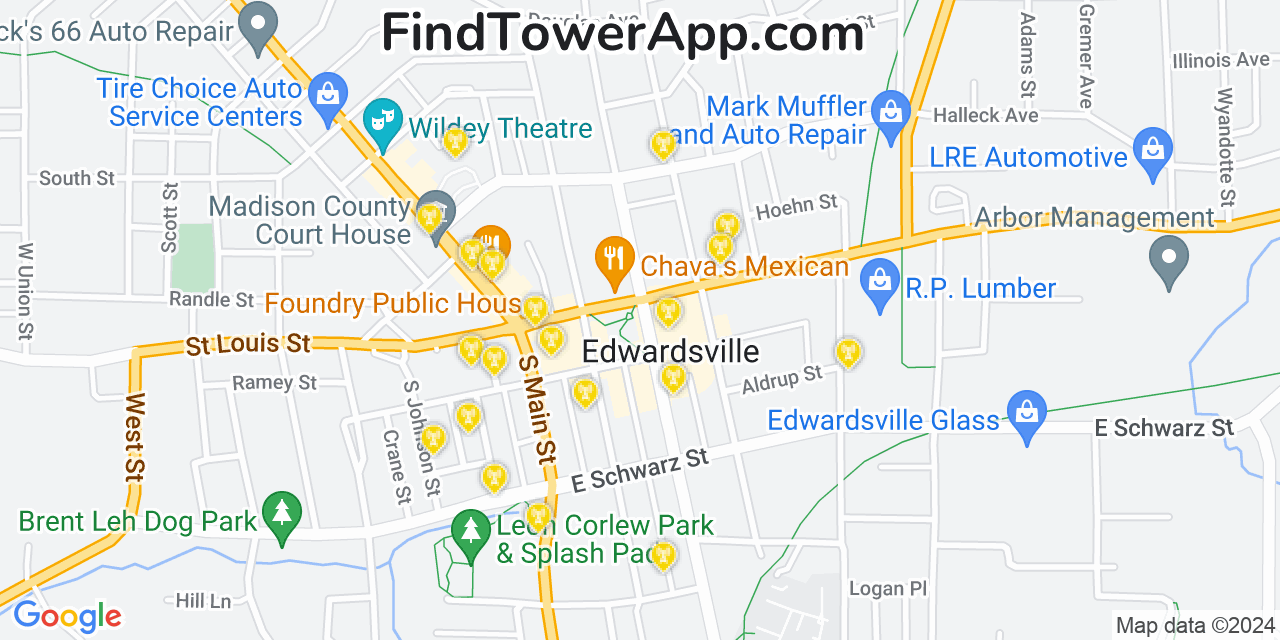 Verizon 4G/5G cell tower coverage map Edwardsville, Illinois