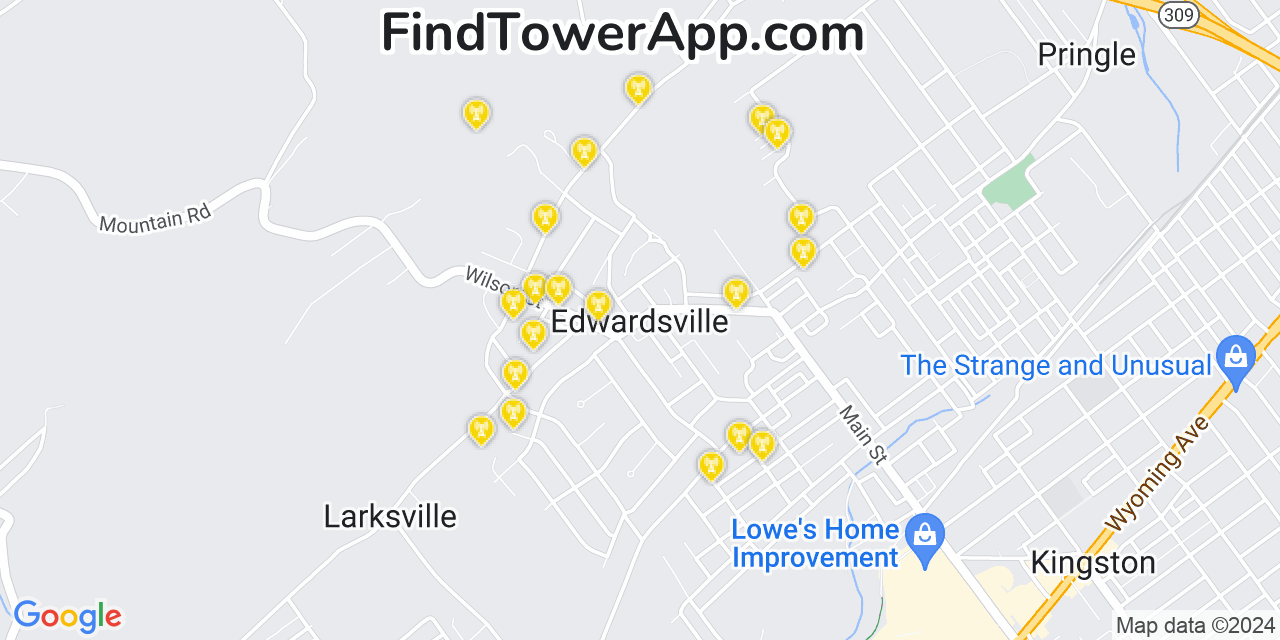 AT&T 4G/5G cell tower coverage map Edwardsville, Pennsylvania