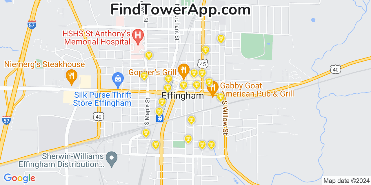 AT&T 4G/5G cell tower coverage map Effingham, Illinois