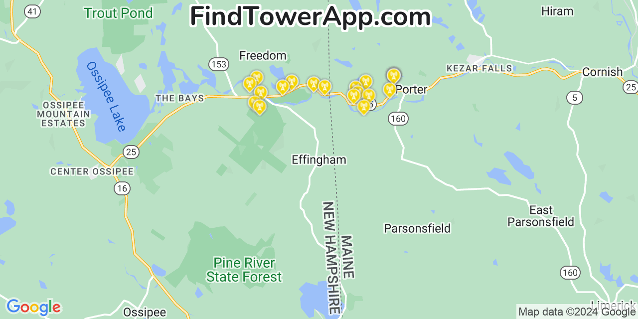 AT&T 4G/5G cell tower coverage map Effingham, New Hampshire