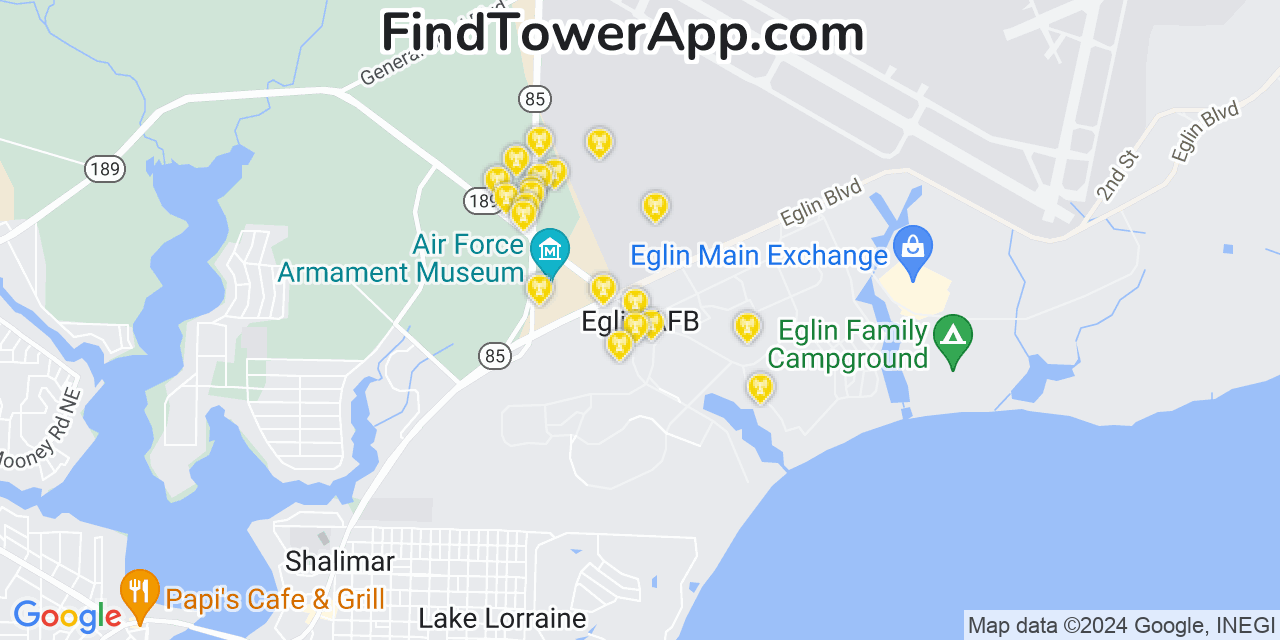 AT&T 4G/5G cell tower coverage map Eglin Air Force Base, Florida